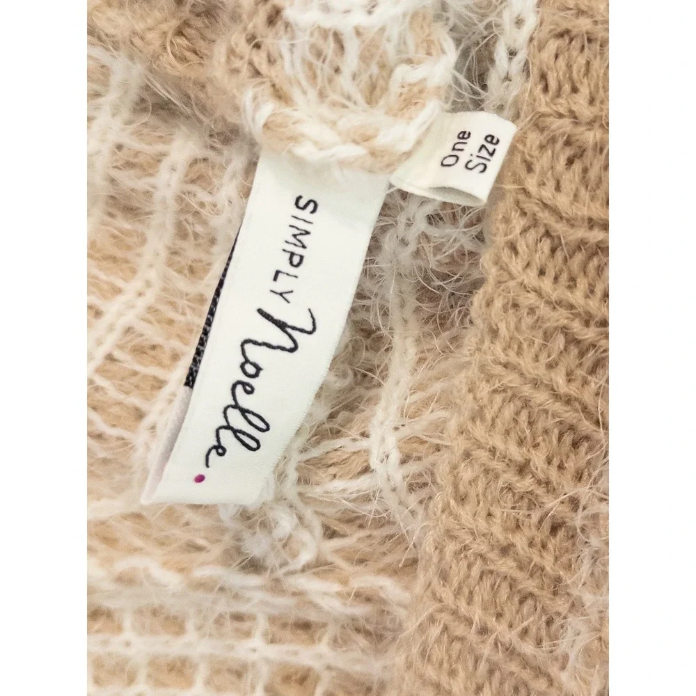 Simply Noelle Fuzzy Knit Shawl Women One Size Tan Neutral Bohemian Warm Cozy